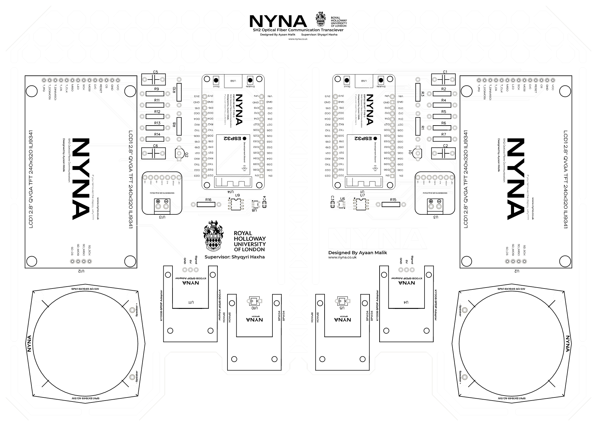 NYNA custom PCB, SH2 Optical Fibre Communication Transceiver